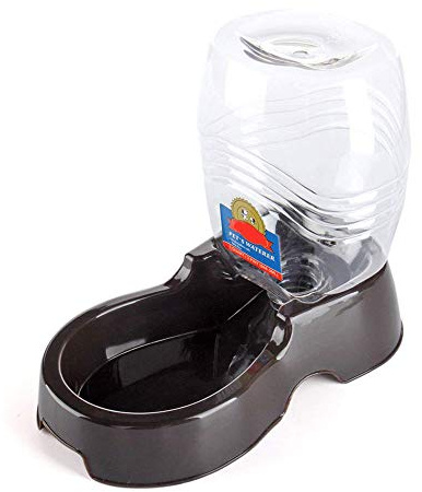 Flexzion Wasserspenderstation für Haustiere, schwarz, 1/4 Gallonen, automatische Nachfüllung, Schwerkraft-Bewässerung, Trinkbrunnen, Flasche, Schüssel, tragbarer Ständer für kleine Hunde, Katzen,