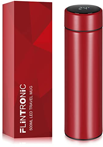 Flintronic Thermosflasche, 500 ML Wasserflasche Vakuum Isolierbecher 304 Edelstahl, LCD-Touchscreen-Temperaturanzeige, Smart Becher Dichtflasche Ideal für Hitze und Kälte
