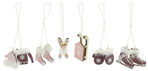 MIK funshopping 6-teiliges Set Weihnachtsanhänger Holzanhänger Weihnachten-Anhänger Dekohänger für Weihnachtsbaum Tannenschmuck Christbaumschmuck Weihnachtsdeko Geschenkanhänger (Rosa)