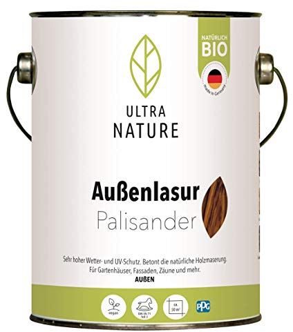 ULTRA NATURE Außen Lasur, 2,5L, Palisander, Vegan, Natürlich Bio, Lösemittelfrei, Holzschutzlasur