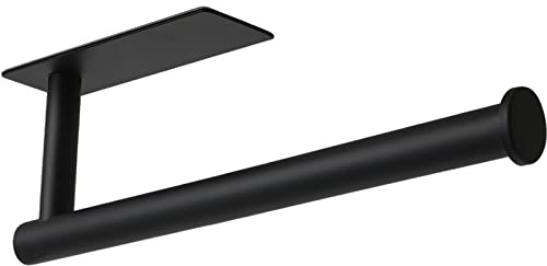 theaoo Paper Towel Holder - Under Cabinet Paper Towel Holder for Kitchen, Adhesive Paper Towel Roll Rack for Bathroom Towel, Wall Mounted Matte Black Paper Towel Rack, SUS304 Stainless Steel(1, Black)