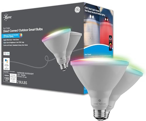 GE CYNC Smart LED Light Bulb, PAR38 Flood Light Outdoor, Works with Amazon Alexa and Google Home, WiFi Light, Color Changing Light Bulb, 90W Equivalent, (Pack of 2)