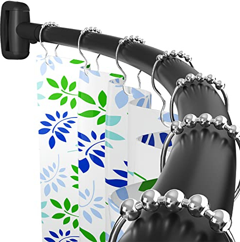 Tlooe Curved Shower Curtain Rod, 45-72 inches Adjustable Arched Shower Curtain Curved Rods, Rustproof Round Never Fall Design for Bathroom, Black, Need to Drill