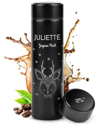 MAVERTON Mug de voyage isotherme avec gravure, Bouteille isotherme 450 ml | Infuseur à thé, Chope thermos pour voyageur, Cadeau de Noël personnalisé, Renne