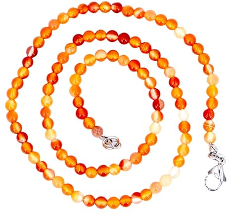 Generisch Taddart Minerals – Orange weiße Halskette aus dem natürlichen Edelstein Karneol mit 4 mm Kugeln und 45cm Länge – handgefertigt