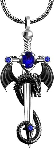 DGP Collana da uomo con ciondolo Drago con spada (Blu)