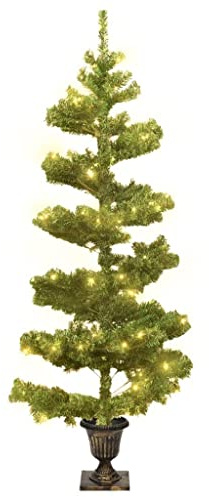 vidaXL Spiral-Weihnachtsbaum mit Beleuchtung und Topf Grün 120 cm