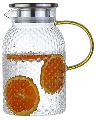 Nff Jarra De Vidrio, Jarra De Vidrio De 2L con Tapa, Jarra De Agua De Vidrio Resistente Al Calor con Textura De Martillo Adecuada For Jugo, Leche, Té, Café (Size : 2L)