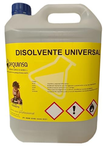 Disolvente universal. Multiusos: Limpiador, diluyente, desengrasante, inflamable.Envase de 5 Litros.