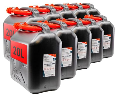 KOVA® 10x Benzinkanister 20L SCHWARZ Kunststoff Dieselkanister Reservekanister Kraftstoffkanister 20 Liter Wasserkanister für Benzin Diesel Wasser AdBlue 20-Liter-Kanister Außgießer 20 ltr Petrol Can