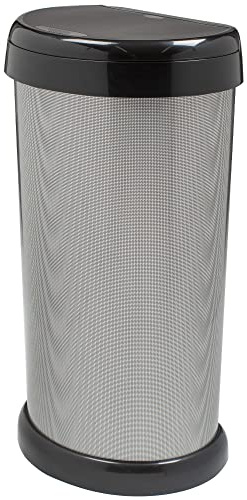 42L Kitchen Bin – Metal Effect Silver & Black Carbon Finish Trash Can with Touch Lid, Removable Liner Ring, Fingerprint-Resistant Waste Bin for Home, Office, Bathroom & Recycling