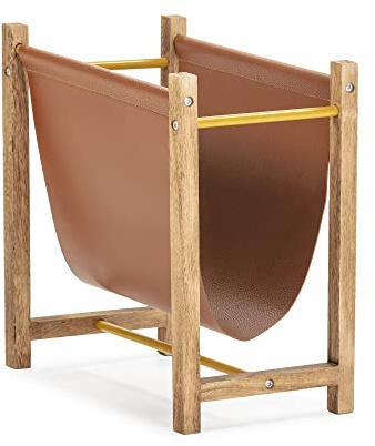 HOMN LIVING Revistero Bento en Cuero sintético y Madera Natural