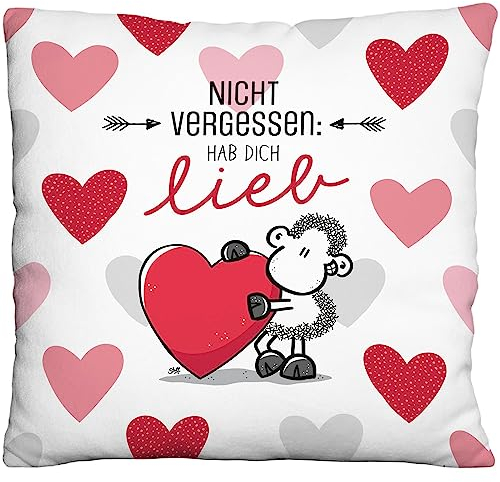 Sheepworld Plüschkissen Motiv Hab Dich lieb | Zierkissen, 25 cm x 25 cm, 100% Polyester | Geschenk, Valentinstag, Dekoartikel | 48524