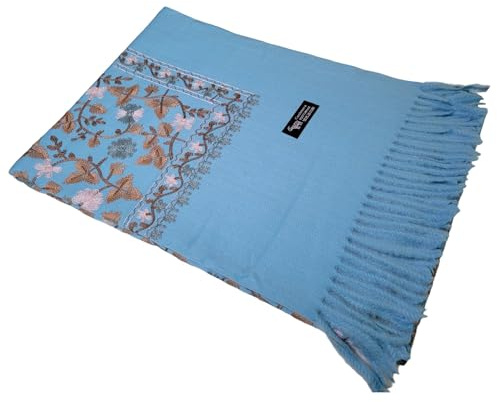 GFM® Bestickter Schal mit Kaschmir-Textur im Pashmina-Stil – Herbst-Winter – Valentinstag, Muttertag, Weihnachten (EMBSHL-AA), 1 hellblau, L