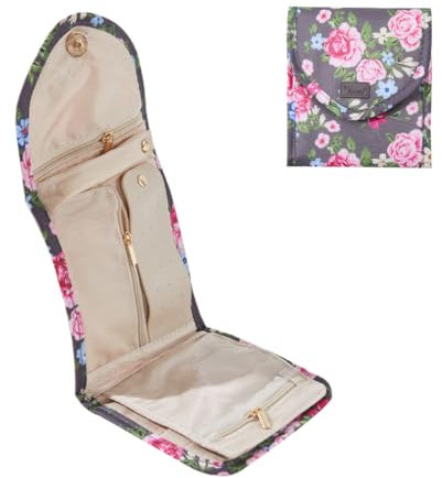 Periea 'Cleo' Reiserollen-Schmuckorganizer – Tragbarer Beutelschutz für Ohrringe, Halsketten und Ringe (Blumengrau, Klein)