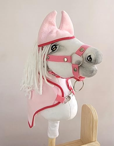 Set für Steckenpferd A3: Decke + Ohrenschützer. Kein Pferd enthalten. Hellrosa.