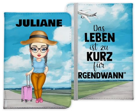22Feels Reisepasshülle Personalisiert Frauen Mädchen Urlaub Reisen Gadgets Kinder Etui Organizer Namen Kunst-Leder Cover Hülle Geschenk Ehefrau Mama Tochter Enkelin Nichte - Das Leben Ist Zu Kurz
