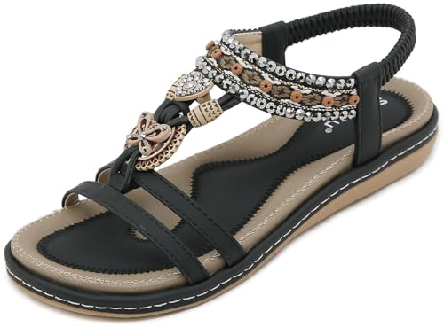 ZDQ Sandali Donna Estive Eleganti Bassi Comodi Basse Casual Bohémien Scarpe Nero 39 EU = Produttore Taglia 40