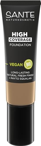 SANTE Naturkosmetik High Coverage Natural Foundation 06 Rose Beige, vegane Grundierung mit Bio-Peptiden, mit hoher Deckkraft und einem natürlichen Finish, pflegende und nachhaltige Formel, 25 ml