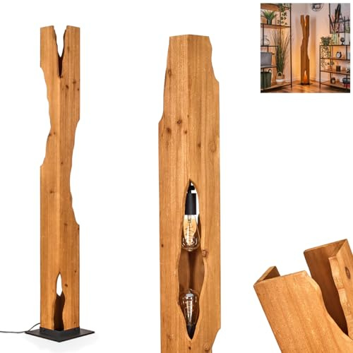 HOFSTEIN Stehleuchte Sernadelo, moderne Stehleuchte aus Metall/Bambus in Schwarz/Naturfarben, geschwungene Leuchte im Boho-Style mit Fußschalter am Kabel, Höhe 101 cm, 4 x E27, ohne Leuchtmittel