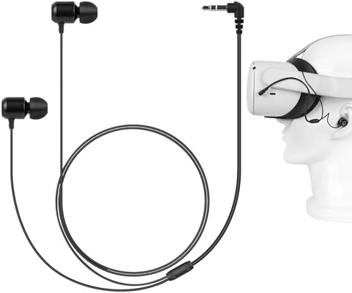 GEEKRIA VR In Ear Kopfhörer Kompatibel mit Meta Q3/Q2/Pico Neo 3/HTC Vive, Kurze Ohrhörer mit S/M/L Größe Ohrstöpsel, 3,5 mm Aux 360 Grad Sound Ohrhörer für Virtual Reality Gaming Headset (Schwarz)