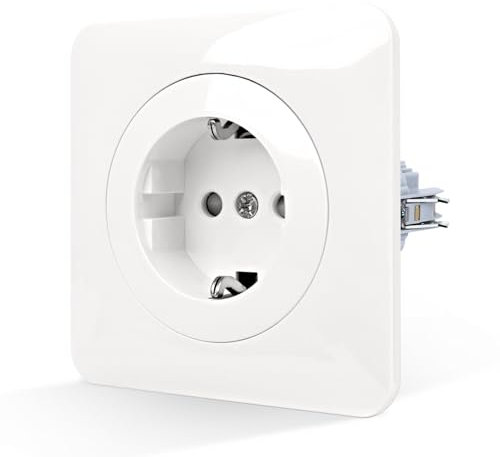 CNBINGO Presa singola da incasso con artigli – semplice presa Schuko con materiali ignifughi PC – 16 Amp contatto di protezione presa da parete con sicurezza per bambini – bianco puro