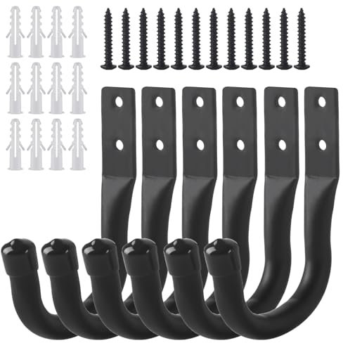 6 x Ganci da Muro per Garage, Ganci da Parete Nero, Ganci a J per Garage, Gancio Bici Muro, Ganci per Biciclette da Muro, Supporto da Parete per Appendere Organizzazione Oggetti Ingombranti Utensili