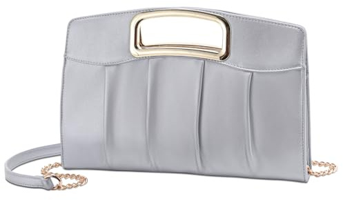 RAVUO Clutch Bag for Women, Elegant Pleated Evening Bag Convertible Handbag for Wedding Prom Bridal with Chain Strap