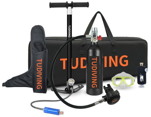 TUDIVING Tragbare Mini Tauch Flasche Sauerst Off Flasche Taucher zum tauchen Mit 15-20 Minuten Tauchen Sauerst Off Tank Taucher 1L S400 Set Tauchausrüstung (S400-C5-Black)