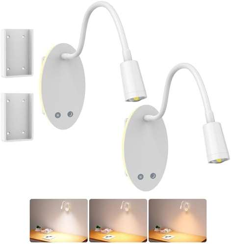 Jowbeam Rechargeable Wall-Mounted Reading Light for Bed - Cordless Bedside Lamp with 40H Battery, 3 Color Temperatures & Stepless Dimming, Eye-Care Night Light, USB Output, No Disturb to Partner(2pcs)