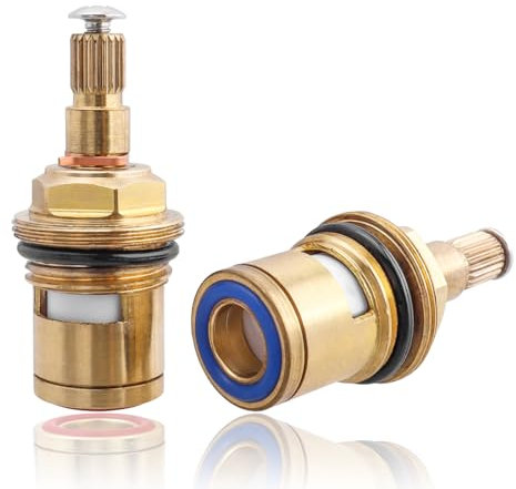 Mesee 1 Pair Brass Ceramic Disc Stem Cartridge Faucet Valve Replacement Ceramic Tap Cartridge 1/2 Turn Tap Valves for Bathroom Garden Kitchen Taps