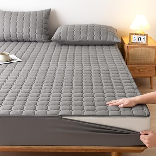 Matratzenschoner mit Reißverschluss Matratzenüberzug Grau Weiche 90x190/200 Anpassbare Matratzenüberzug Matratzenauflage Encasing Gesteppt Waschbarer Spannbettlaken Matratzentopper(90x200+10cm,Gray)