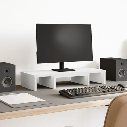 vidaXL Support de moniteur réglable blanc bois d'ingénierie, support de moniteur réglable, support pour écran d'ordinateur, support d'ordinateur