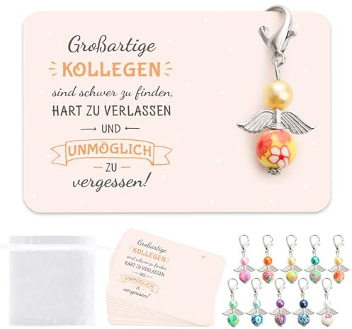 BOOMTOP 10pcs Schutzengel Kollegen Schlüsselanhänger Abschiedsgeschenk Kollegin Rente Ruhestand Jobwechsel Bunte Kleine Glücksbringer Engel Abschied Danke Geschenk Perlenengel mit Karte Beutel