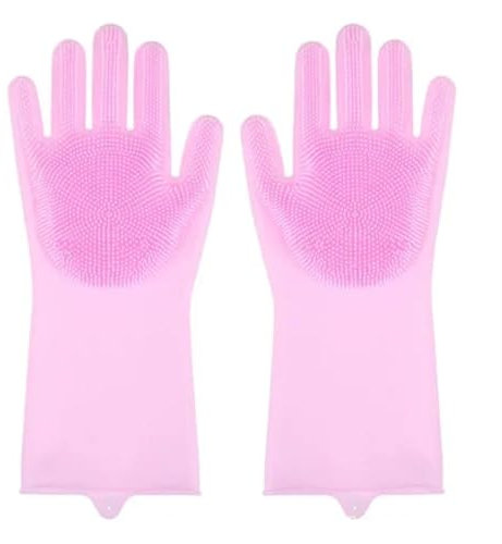 WENYOG Guante de Goma 2 Pares de Guantes de Limpieza Reutilizables, Guantes de Silicona for Lavar Platos, Guantes for Fregar Platos Resistentes al Calor, Guantes de Limpieza for Lavar Platos(Pink)