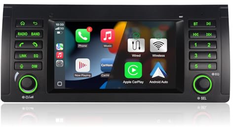 Autoradio pour BMW E39 3 Series X5 M5 Radio sans Fil CarPlay Android Auto Bluetooth/FM/AM RDS
