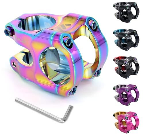 BESNIN 31,8 Attacco Manubrio MTB 0 Gradi Gambo da Bicicletta Corto in Alluminio CNC per Bici da Corsa, BMX, DH, Gravel, Ciclismo - Iridescente, 31,8 x 35mm