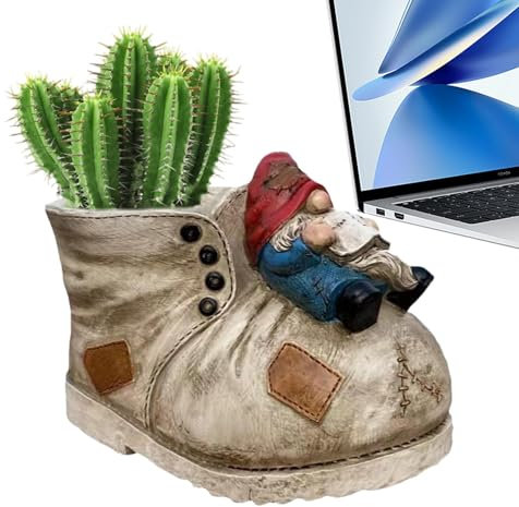Cowboy Boots Planter for Succulents - Cowboy Hat Planter, Cowboy Shoes Flower Box | Gnome Figurine Flower Container with Drainage Hole, Conten