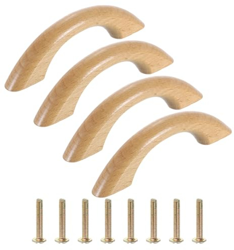 QUARKZMAN 4 Maniglie per Cassetti in Legno, 64 mm/2.5 Distanza tra i Fori a Forma di Ponte in Legno di Faggio per Cassetti di Armadi per Cucina Mobili da Cucina
