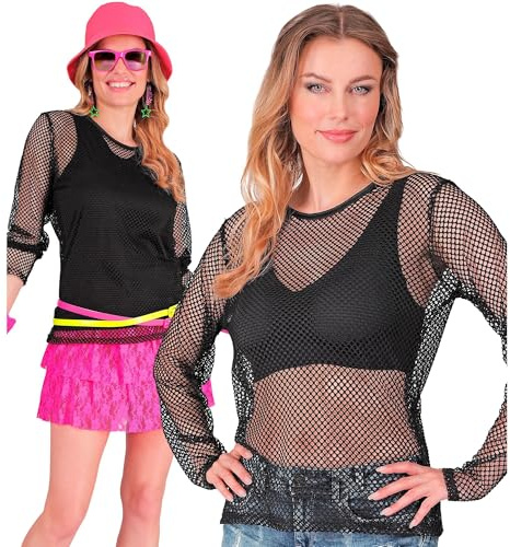 W WIDMANN MILANO Party Fashion – nättopp damer | Neon nätskjorta för festival, karnevaldräkter, diskotek, temafest och iögonfallande festkläder