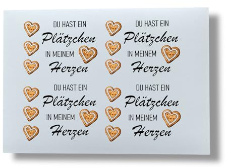 RUB ON Sticker Spruch - randlose Rubons Sticker, Keksdose, Glas, Sprüche schenken verschenken, Du hast ein Plätzchen in meinem Herzen, Rubon Aufkleber (Bogen A4)