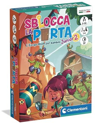 Clementoni - Sblocca la Porta Junior 2, Gioco da Tavolo, 2 Escape Room per Bambini 6+ Anni e Adulti, Ambientata in Circo e Fattoria, 1-6 Giocatori, Idea Regalo Made in Italy, Lingua Italiana, 16588