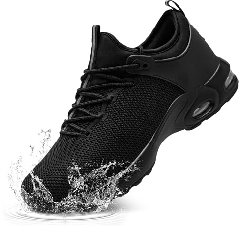 LARNMERN Safety Trainers Men Waterproof Steel Toe Cap Trainers Work Shoes Cushioned Lightweight Comfortable Walking Sneakers(9 UK,Black)