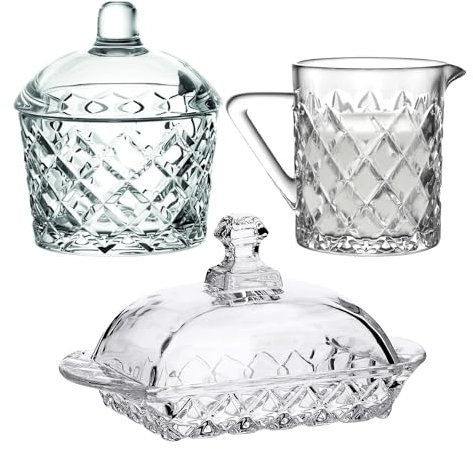 SOLAVIA Bol à sucre en verre transparent et pot à lait 210 ml et 200 ml pour la maison, la cuisine, le petit déjeuner et le petit déjeuner