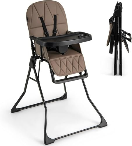 Baby High Chair, Quick Folding Portable Highchair for Babies and Toddlers with Adjustable Footrest Removable Dishwasher Tray PU Seat, Compact Highchairs for Baby Age 6-36 Months (Coffee)