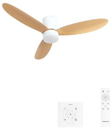 CREATE / WIND LITE/Deckenventilator mit Beleuchtung Hellesholzflügel mit Fernbedienung und Wandschalter / 40W, Leise, Ø132cm, programmierbar, Sommer-Wintebetrieb, 3 LED-Temperaturen