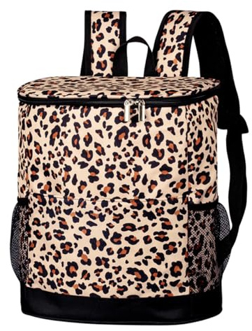 AUXDIQ 15L Sac à Dos Isotherme à Glacière Sac de Pique-Nique Sac Isotherme Portable Cooler Backpack Bag (Léopard Clair)