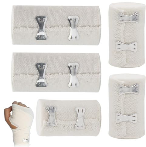 IKOPFLN 5 Rotoli Di Bende Elastiche Per Bendaggi,Bende Per Bendaggi Estetici,Benda Elastica Coesiva Lavabili e Riutilizzabili Con Clip In Metallo Bende Elastiche Per Supporto a Caviglia,Braccio,Gamba