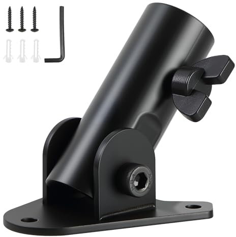 Support de montage pour mât métallique Base de fixation pour mât robuste – avec réglage de l'inclinaison, accessoires de montage pour mur, clôture et jardin inclus - Noir