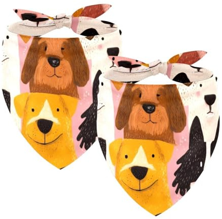 Hundehalstuch, verstellbar, Dreieckstuch für kleine, mittelgroße und große Hunde, Katzen, Haustiere, Hunde, Rosa, Cartoon, 2 Stück